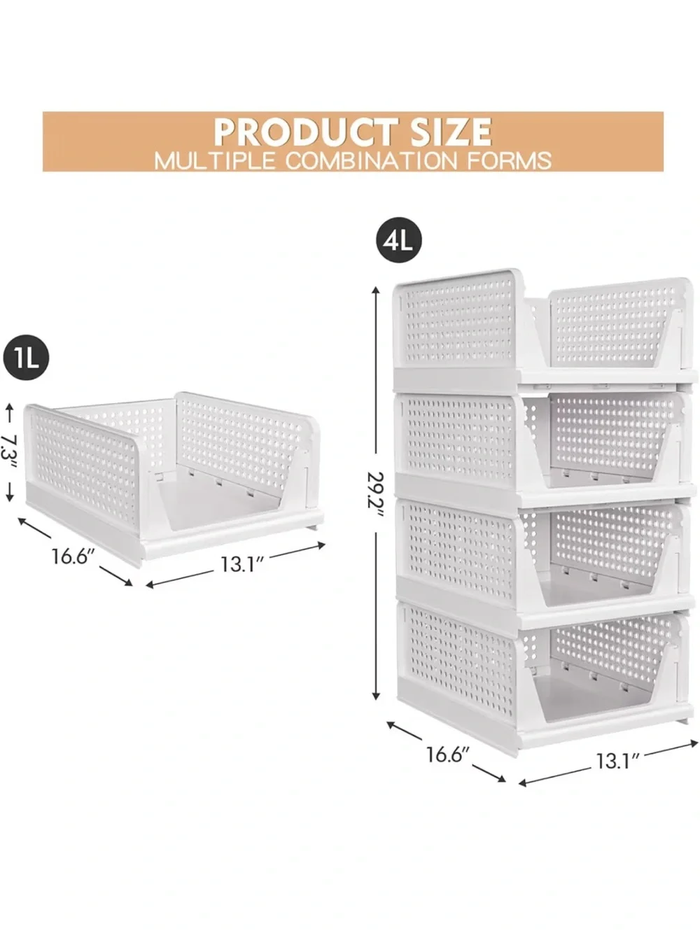 4 White Plastic Stackable Storage Bin - Home Organization